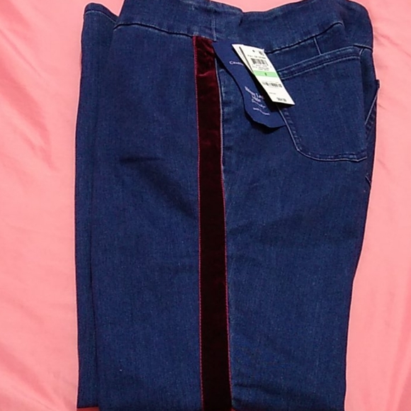 Pull-On Tummy-Control Jeans Velvet Stripe Pants - Picture 5 of 9
